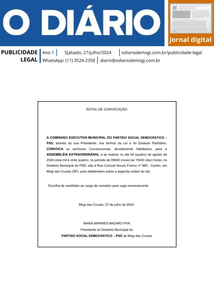 Edital de convocação - 27 de julho de 2024