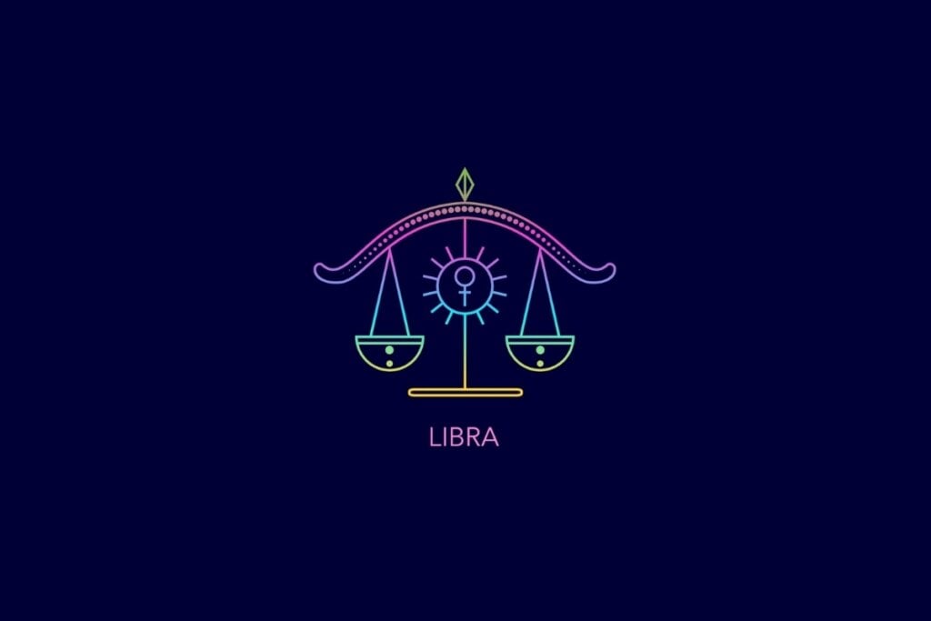 Ilustração do signo de libra em um fundo azul-escuro