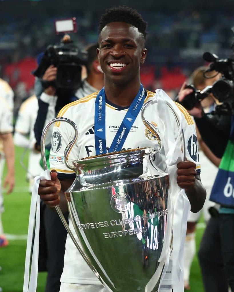 Vinicius Júnior campeão da Liga dos Campeões | Reprodução/Redes Sociais.