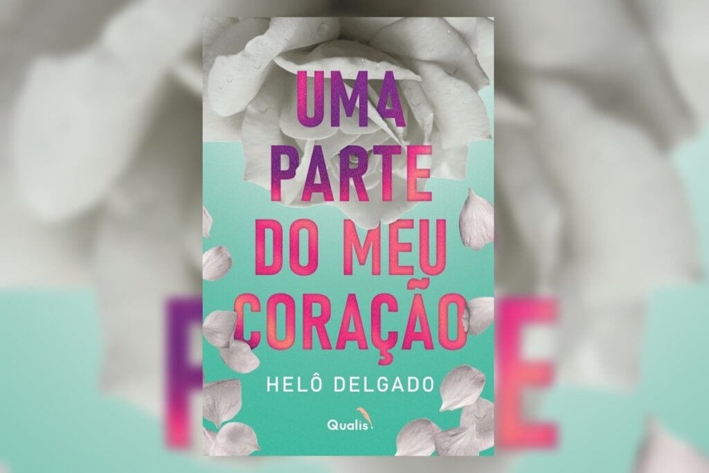 Capa do livro 'Uma parte do meu coração'  com a ilustração de uma rosa-branca com pétalas caindo 