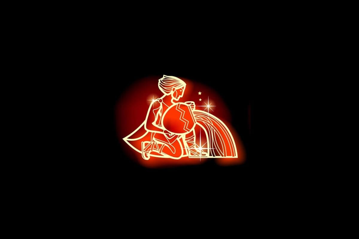 Ilustração em vermelho neon do signo de Aquário