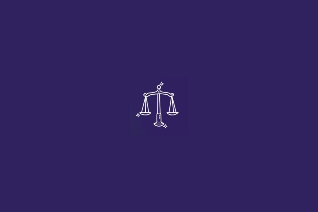 Ilustração do signo de Libra em um fundo roxo