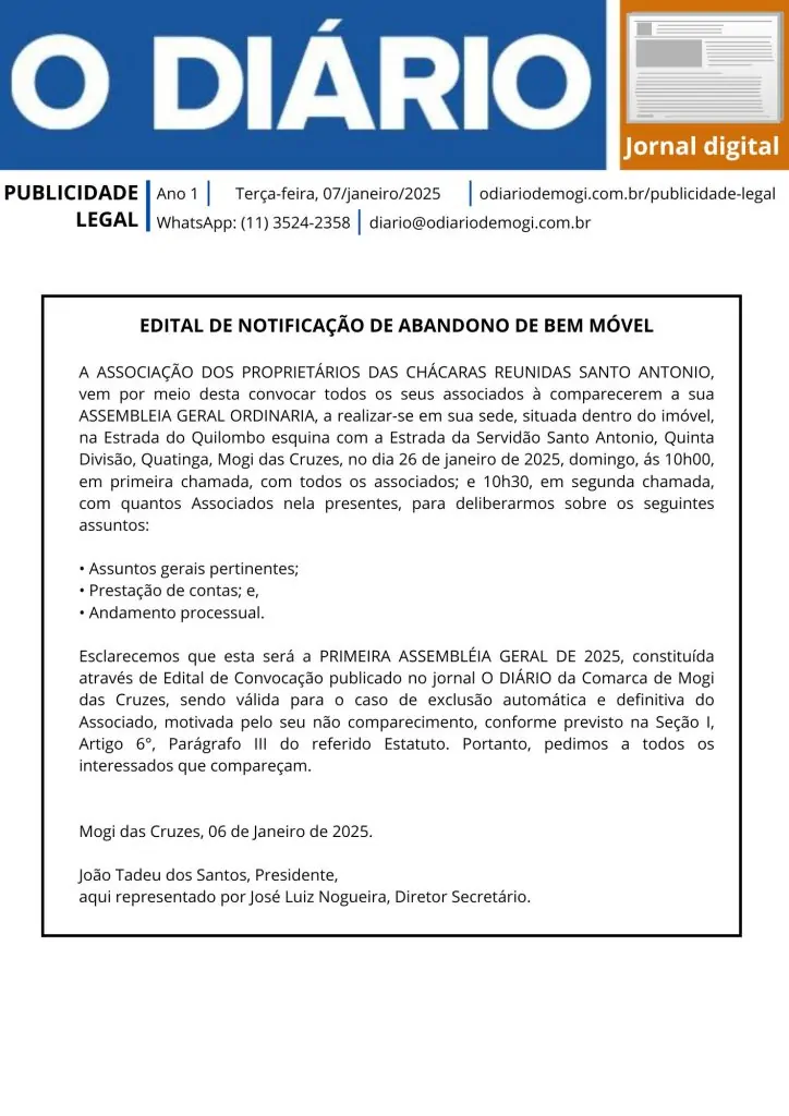 Edital de notificação - 7/janeiro/2025