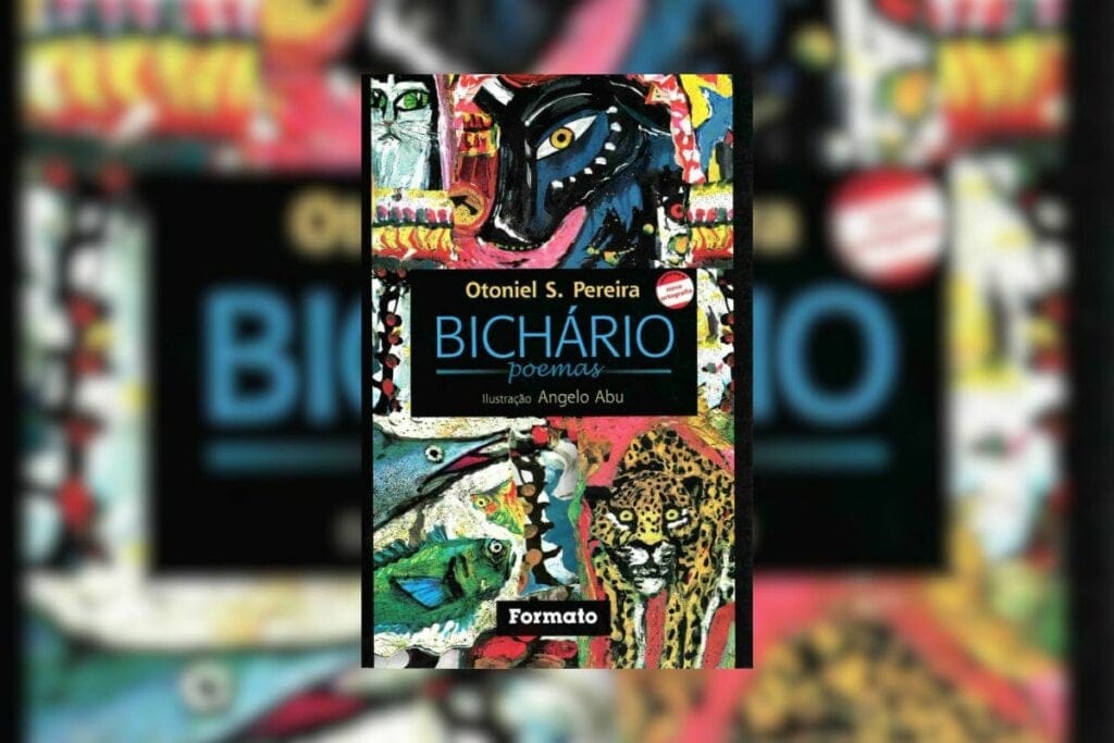 Capa do livro "Bichário" com foto colagem de ilustrações de animais