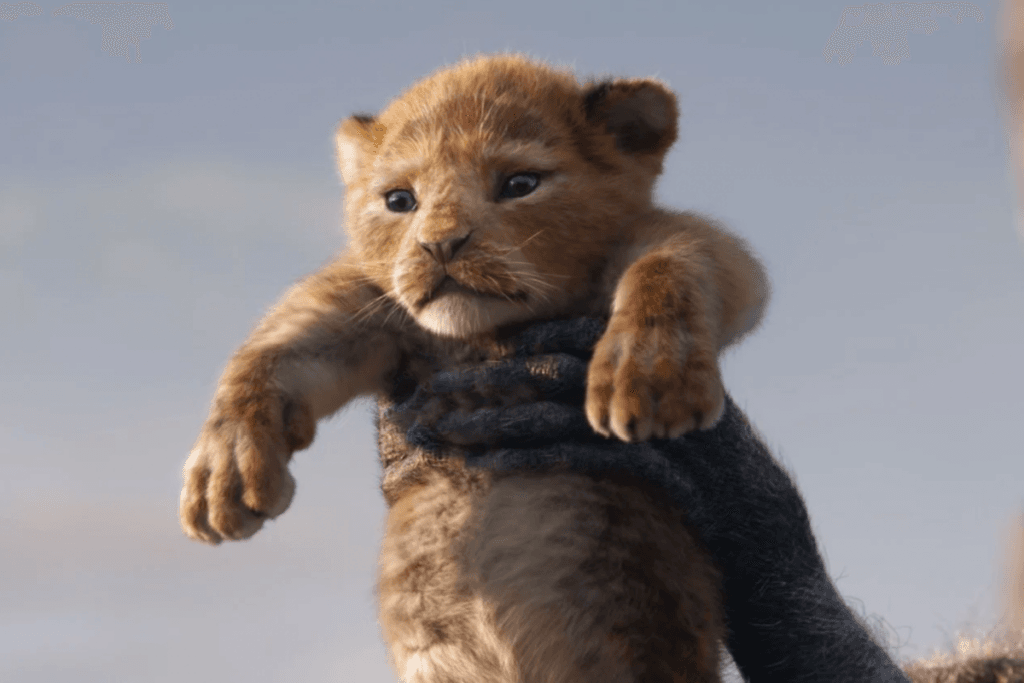 O filhote de leão Simba erguido por Rafiki na Pedra do Reino
