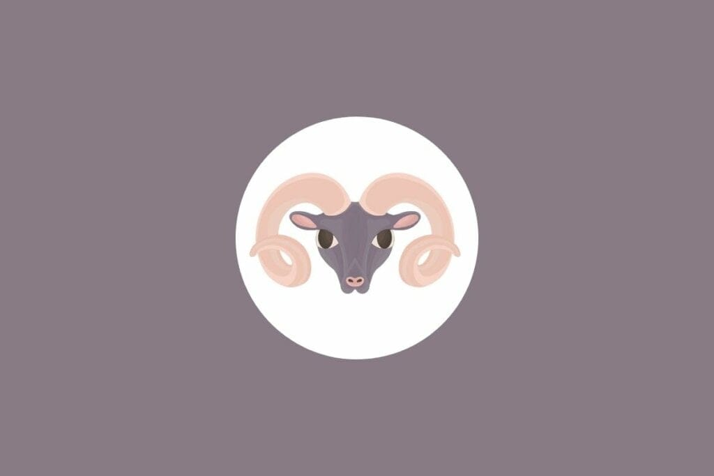 Ilustração de um carneiro em um círculo branco sobre um fundo marrom-claro