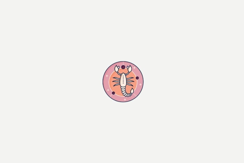 Ilustração do signo de Escorpião dentro de um círculo rosa