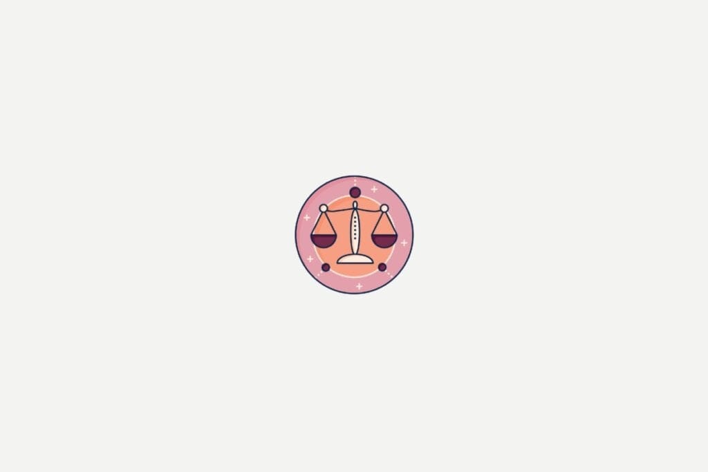 Ilustração do signo de Libra dentro de um círculo rosa