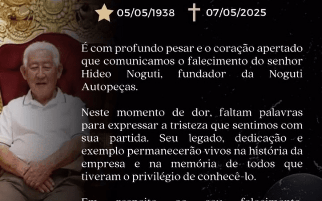 Hideo Noguti, da Noguti Autopeças, morre aos 87 anos