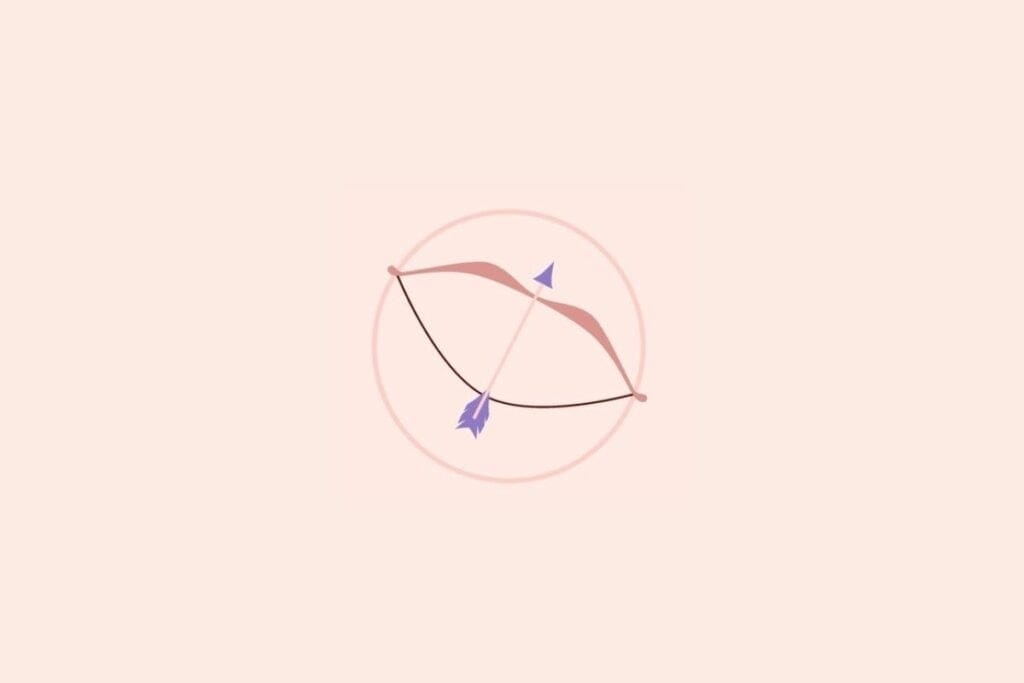 Ilustração do símbolo de sagitário em um fundo rosa
