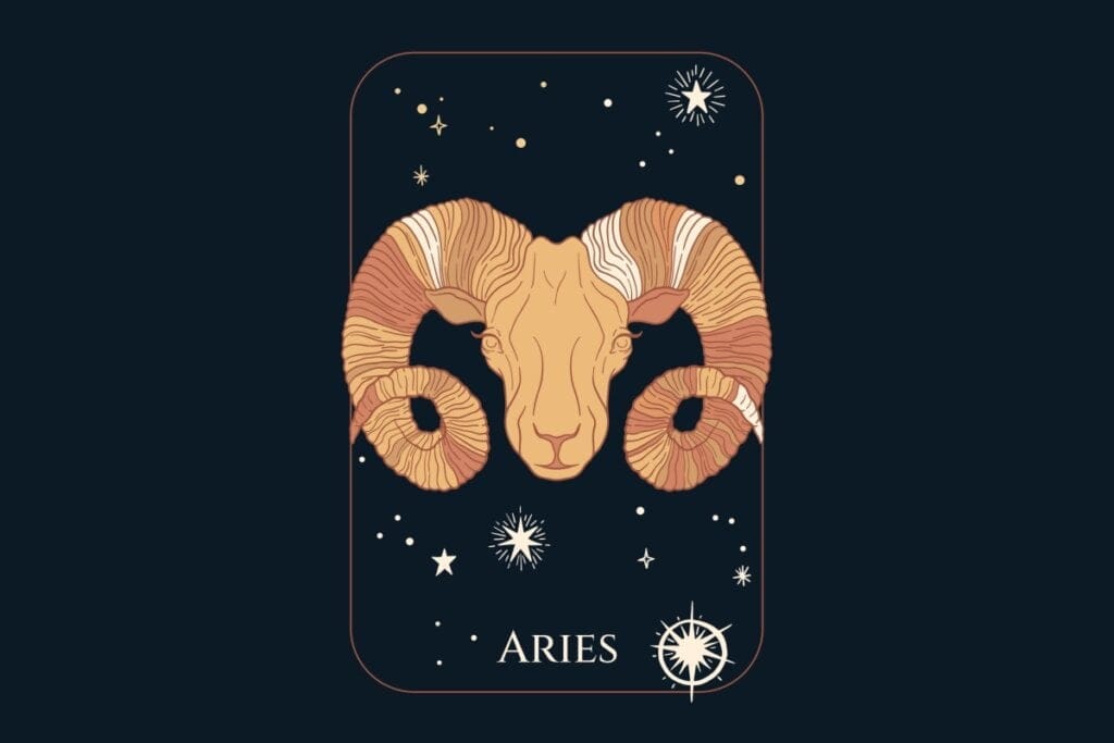 Ilustração do signo de Áries em um fundo azul