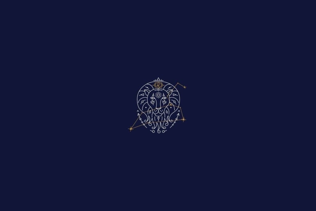 Ilustração do signo de leão em um fundo azul-escuro