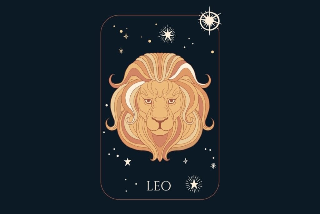 Ilustração do signo de Leão em um fundo azul