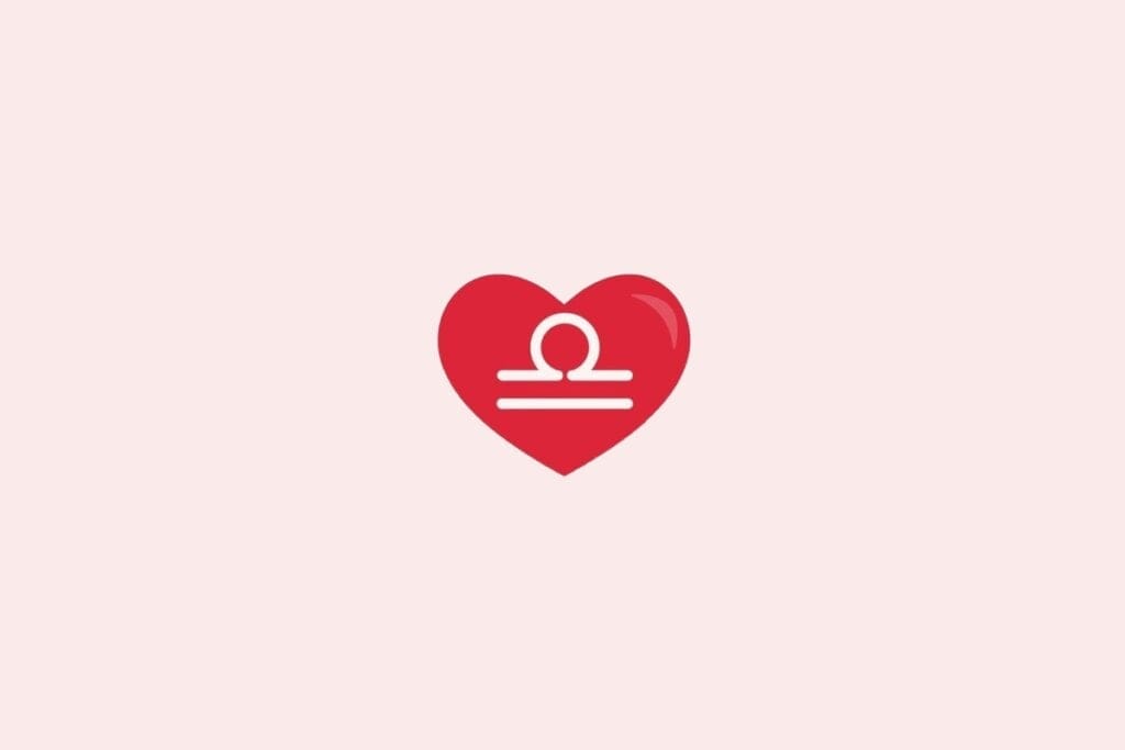 Ilustração do signo de libra em um coração vermelho sobre um fundo rosa-claro