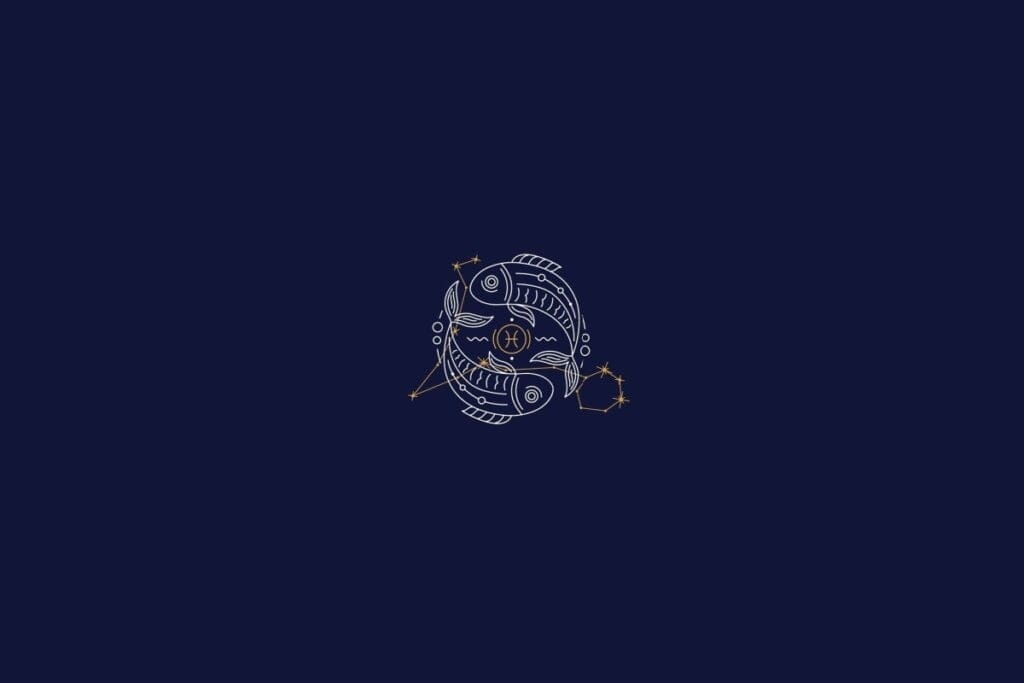 Ilustração do signo de peixes em um fundo azul-escuro
