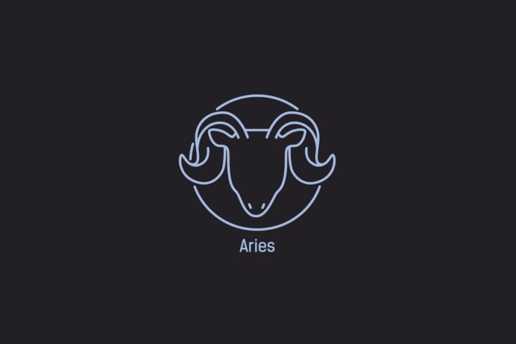 Ilustração do signo de Áries contendo o desenho de uma cabeça de carneiro com chifres