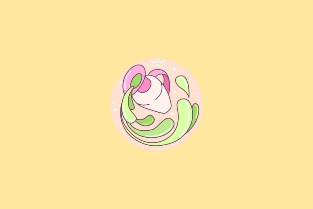 Ilustração do signo de Aquário em um círculo em cima de um fundo laranja
