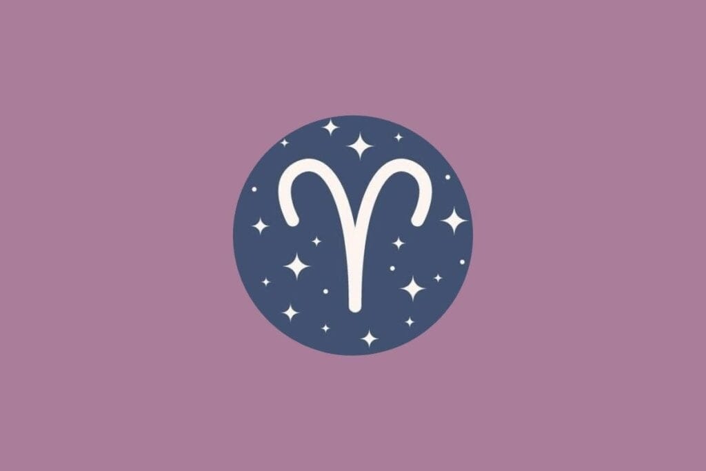 Ilustração do signo de áries em um círculo verde e em um fundo roxo