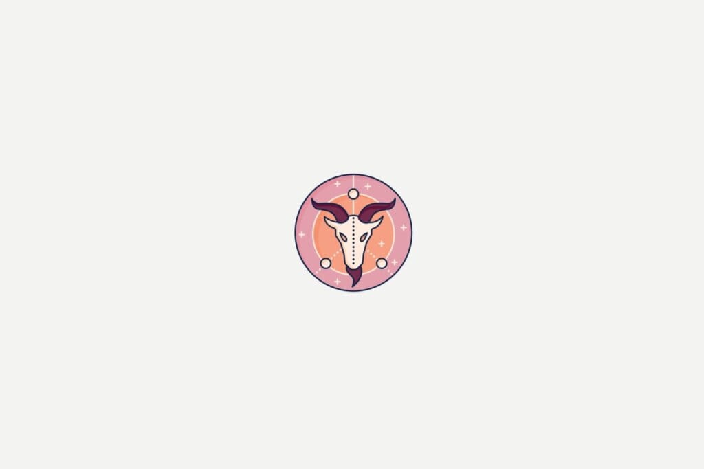 Ilustração do signo de Capricórnio dentro de um círculo rosa
