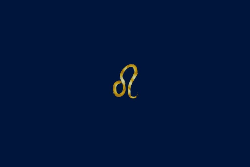 Ilustração do signo de leão em dourado e no formato de uma corda em um fundo azul-escuro