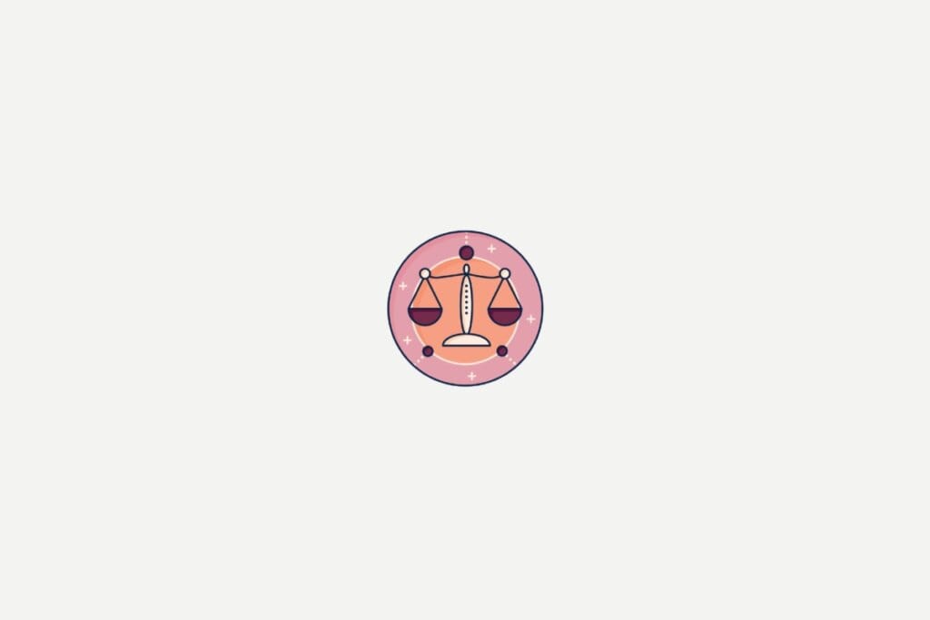 Ilustração do signo de Libra dentro de um círculo rosa