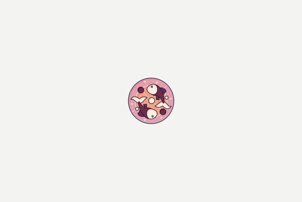 Ilustração do signo de Peixes dentro de um círculo rosa
