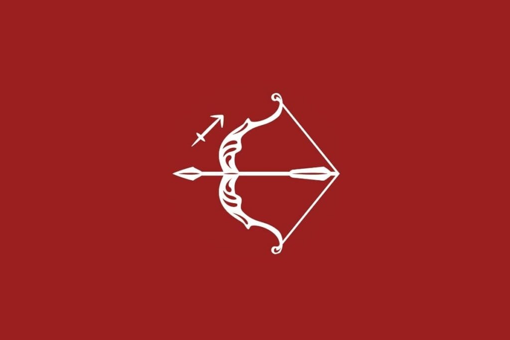 Ilustração do signo de Sagitário em um fundo vermelho 