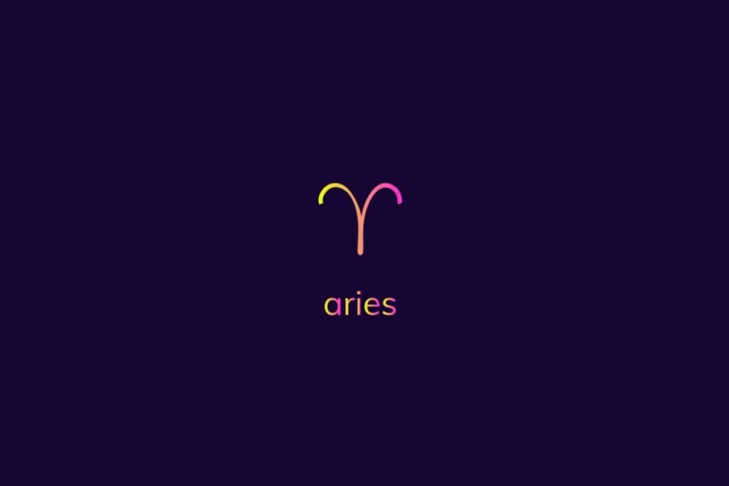 Ilustração do signo de áries na cor rosa e amarelo em um fundo azul-escuro