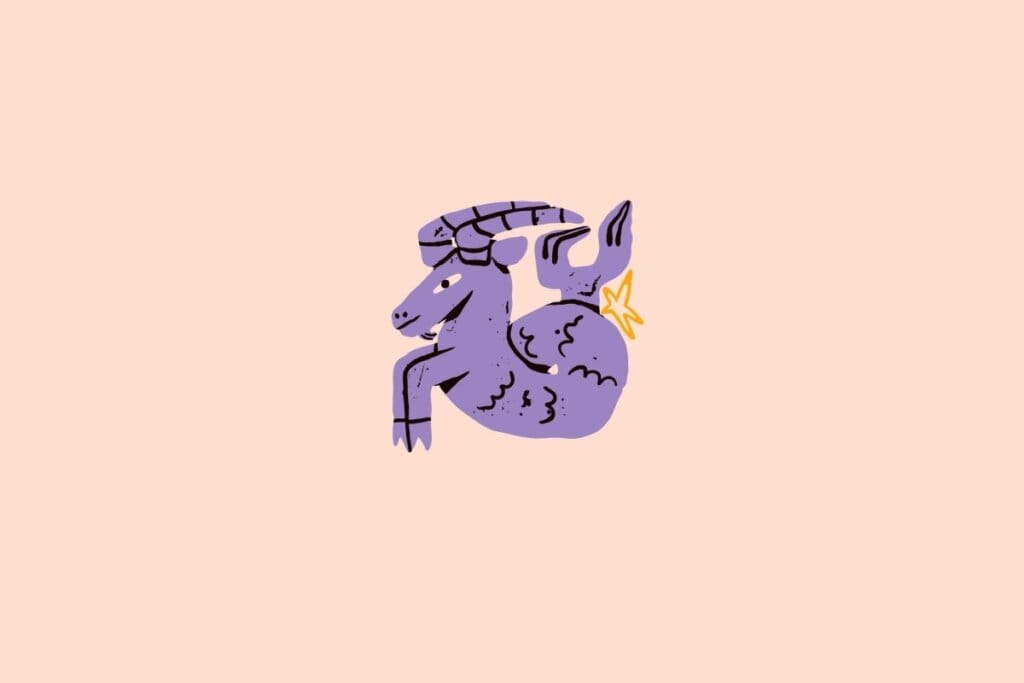 Ilustração de uma cabra roxa em um fundo bege-claro