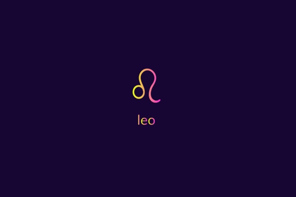 Ilustração do signo de leão na cor rosa e amarelo em um fundo azul-escuro
