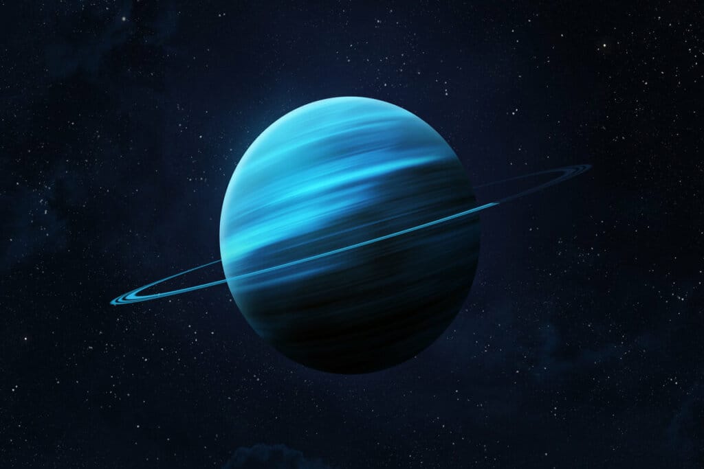 Ilustração do planeta Urano no espaço com estrelas 