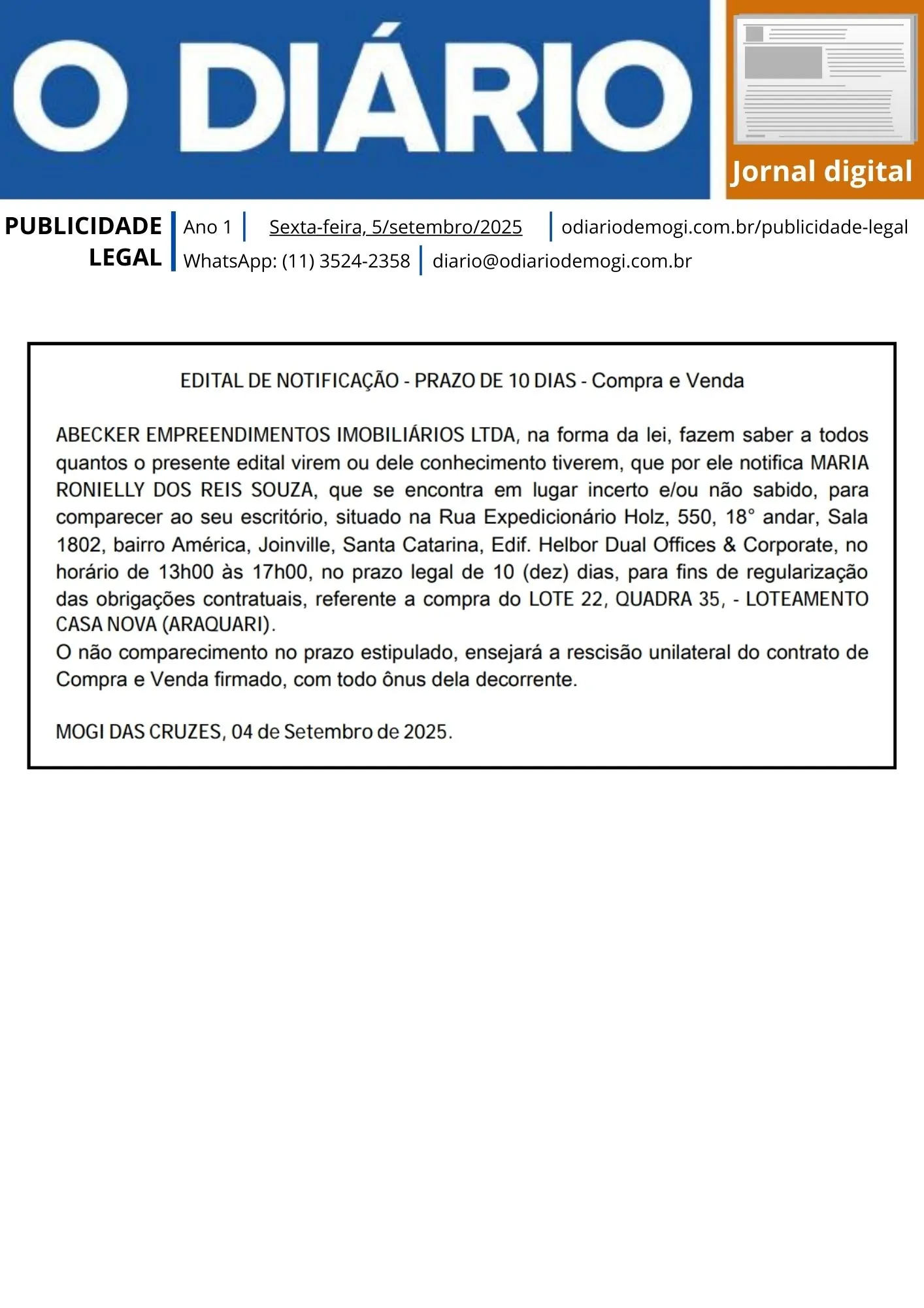 Sexta-feira, 5 de setembro de 2025