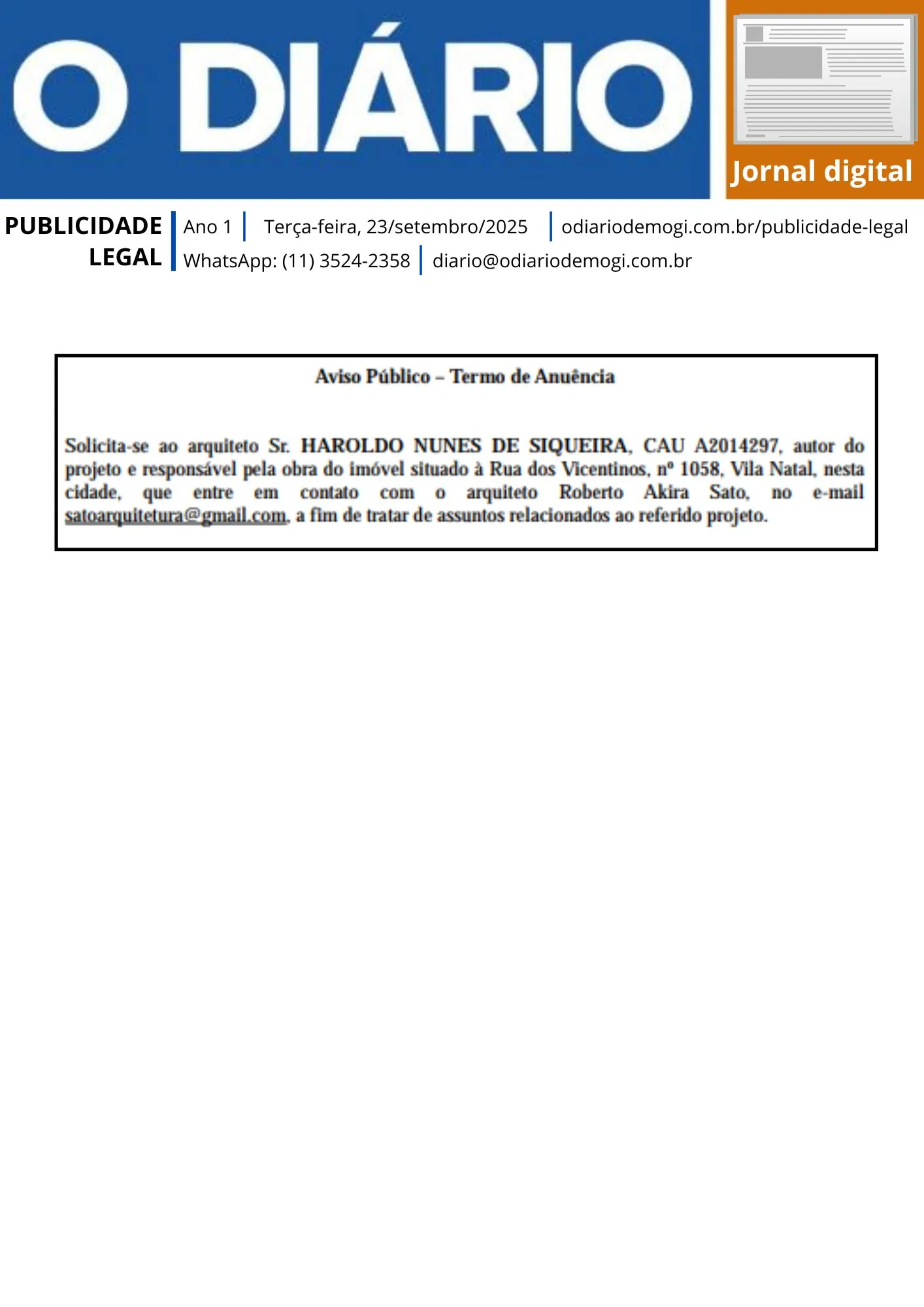 Terça-feira, 23 e setembro de 2025