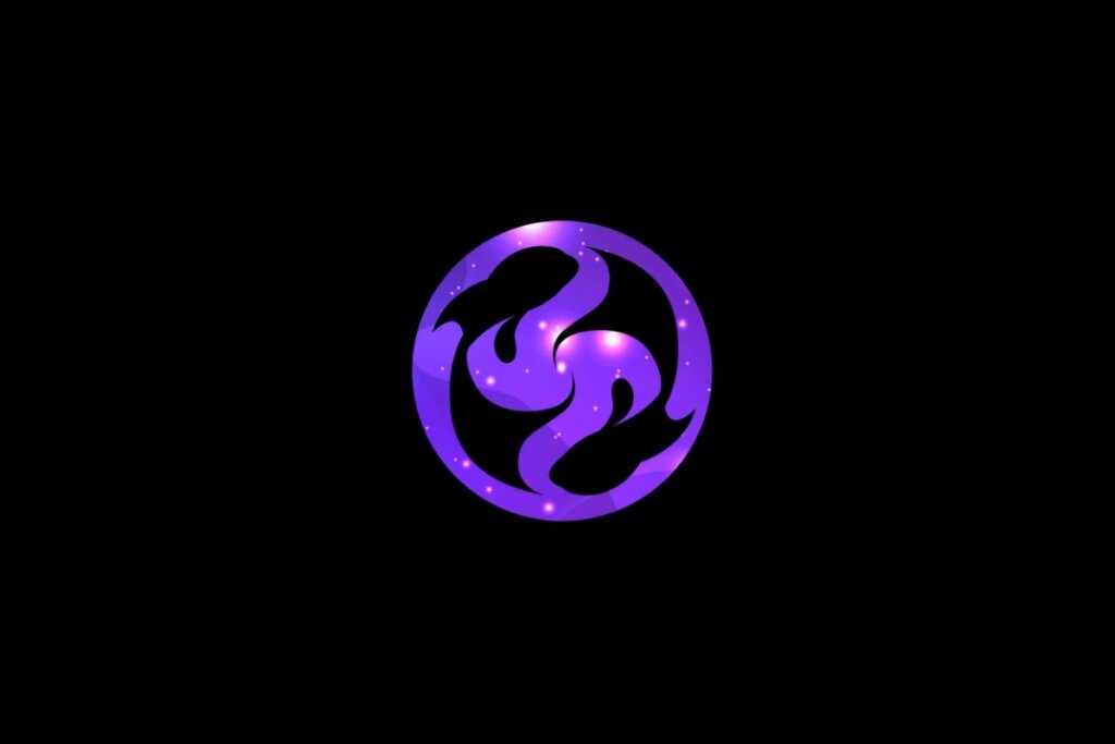 Ilustração do signo de peixes em um círculo roxo em fundo preto