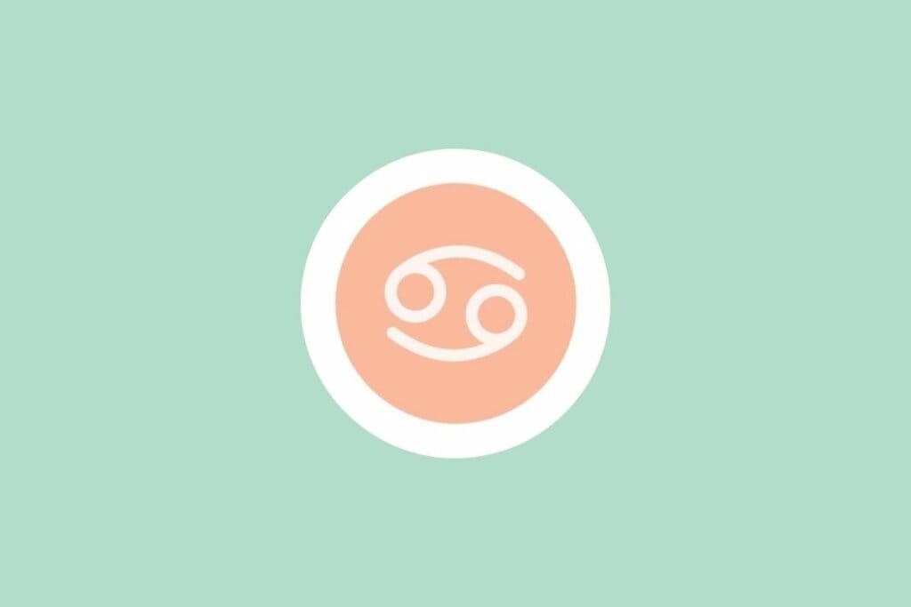 ilustração do símbolo do signo de câncer em círculo laranja  com borda branca em fundo verde