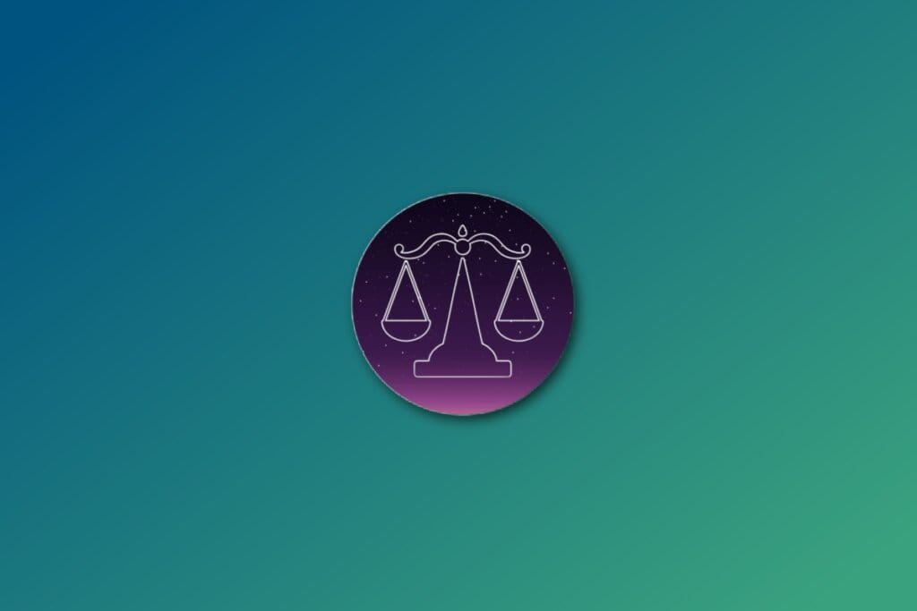 Ilustração do signo de libra em roxo em um fundo verde