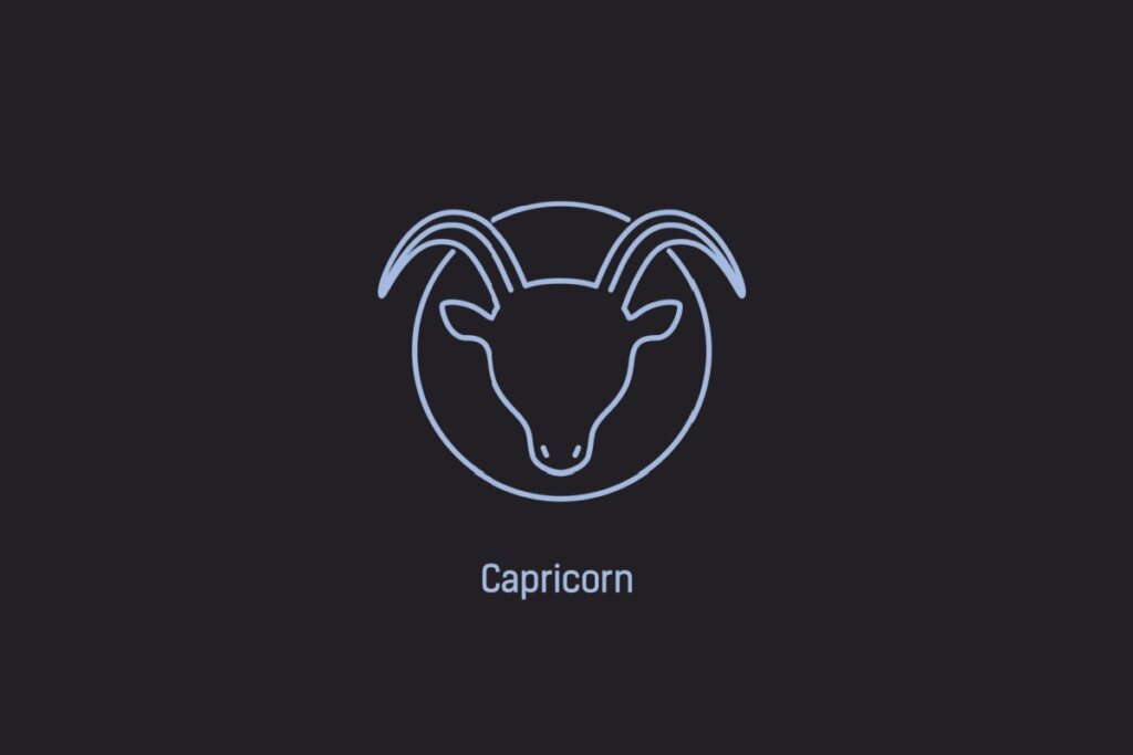 Ilustração do signo de Capricórnio contendo a cabeça de um bode com chifres curvos