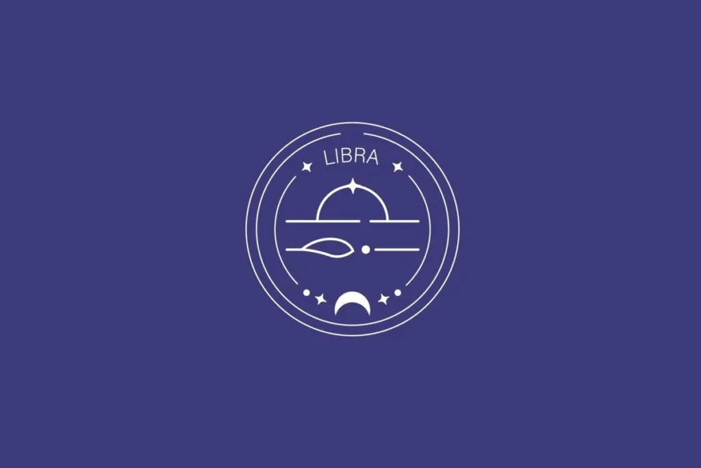 Ilustração do signo de Libra, com símbolo formado por uma linha horizontal e um semicírculo sobre ela, em fundo escuro