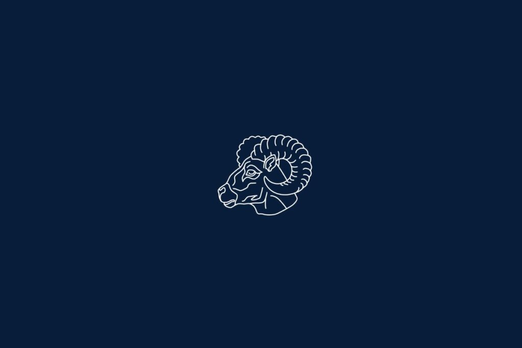 Ilustração de uma cabra em um fundo azul-escuro