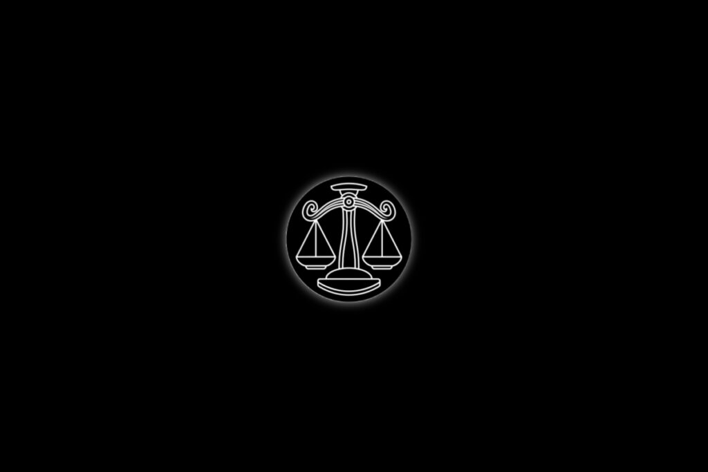 Ilustração de uma balança representando o signo de libra em um fundo preto