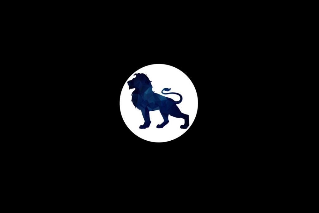 Ilustração do signo de leão azul em um círculo branco