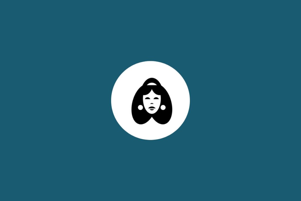 Ilustração de uma mulher em preto dentro de um círculo branco em um fundo azul