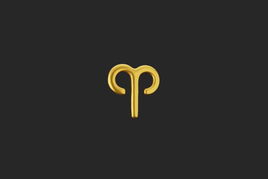 ilustração do símbolo do signo de áries em dourado sobre fundo preto