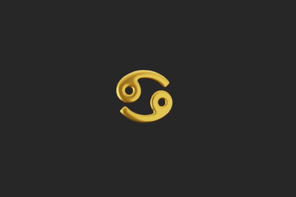 ilustração do símbolo do signo de câncer em dourado sobre fundo preto