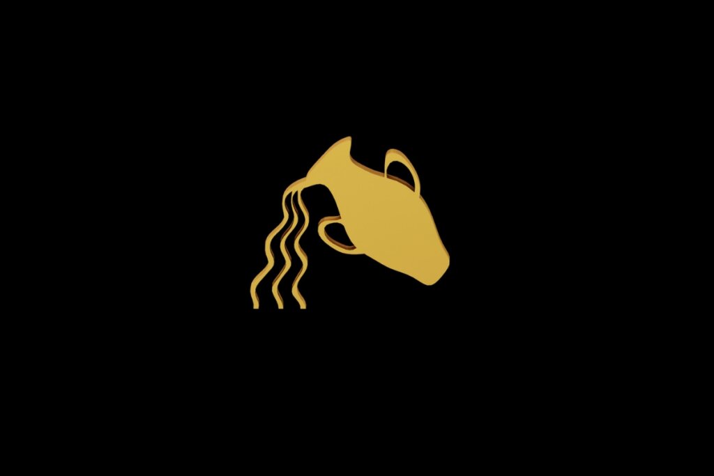 Ilustração do signo de Aquário em amarelo em um fundo preto