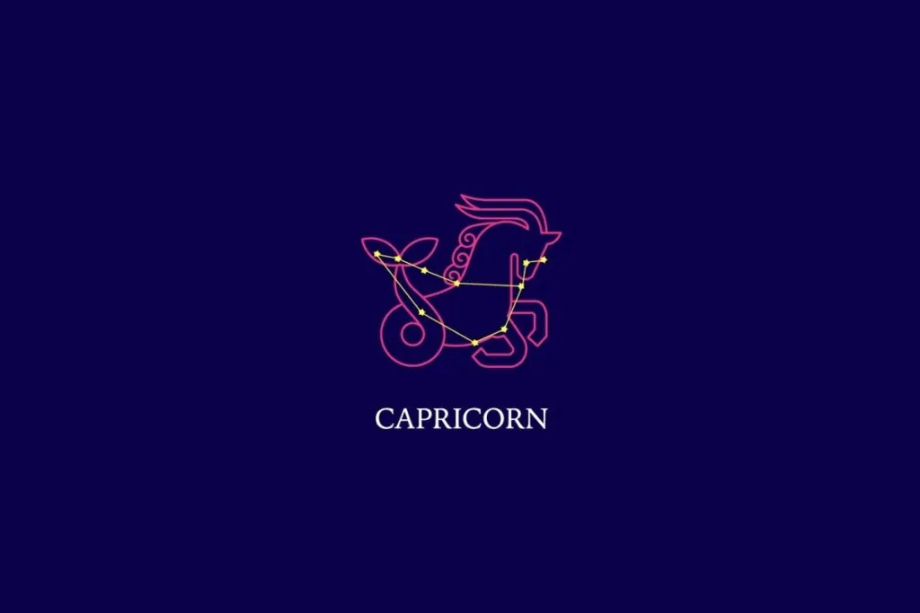 Ilustração do signo de capricórnio em um fundo azul-escuro 