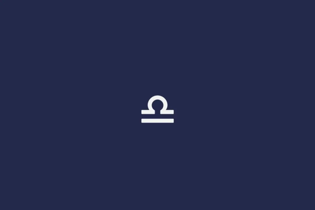 Ilustração do signo de libra na cor branca no centro de um fundo azul-escuro