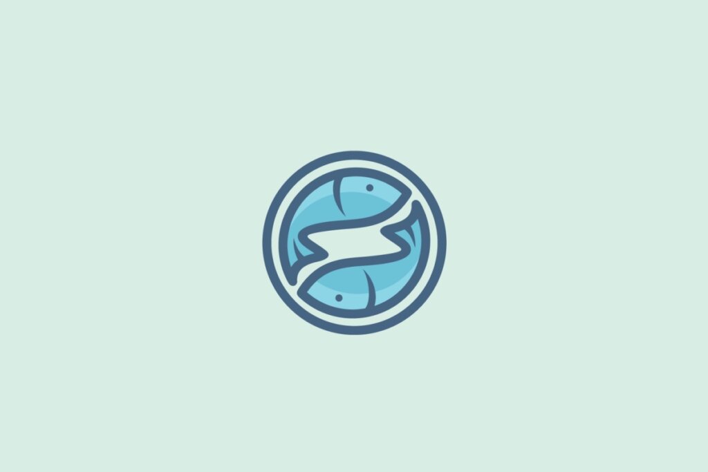 Ilustração do signo de Peixes com dois peixes estilizados em posições opostas em um fundo azul-claro