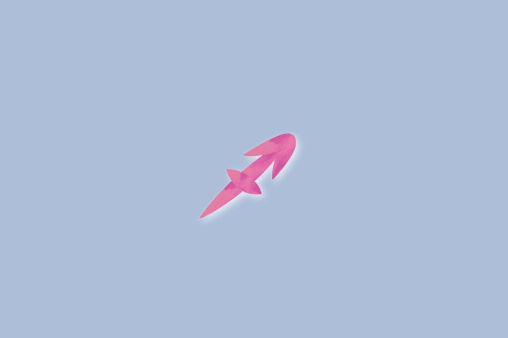 Ilustração do signo de sagitário na cor rosa e sobre um fundo azul-claro