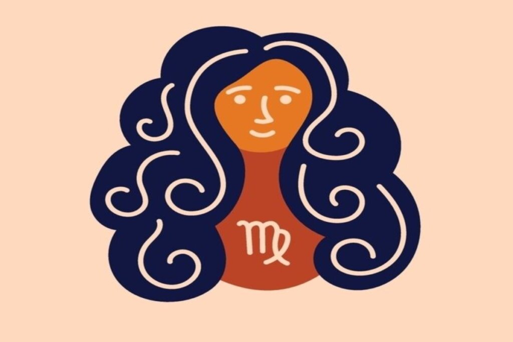 ilustração de mulher com cabelo azul representando o signo de virgem